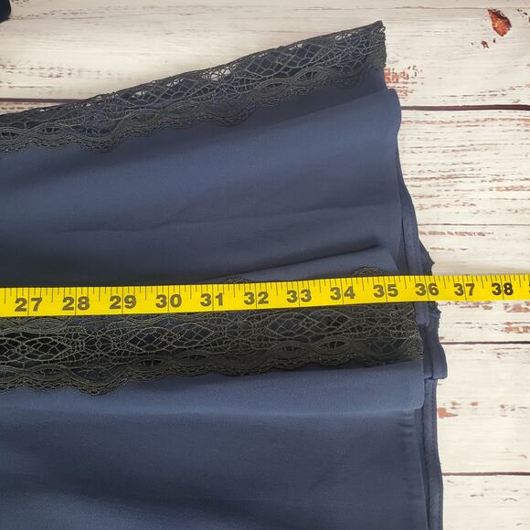 Jonathan Simkhai Blue Dress Black Lace Trim 4 Swing Party Flare Bell Sleeve NWT - Picture 14 of 16